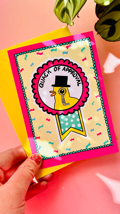 Funny duck quack of approval greetings card blank art card for well done, graduation, birthday 