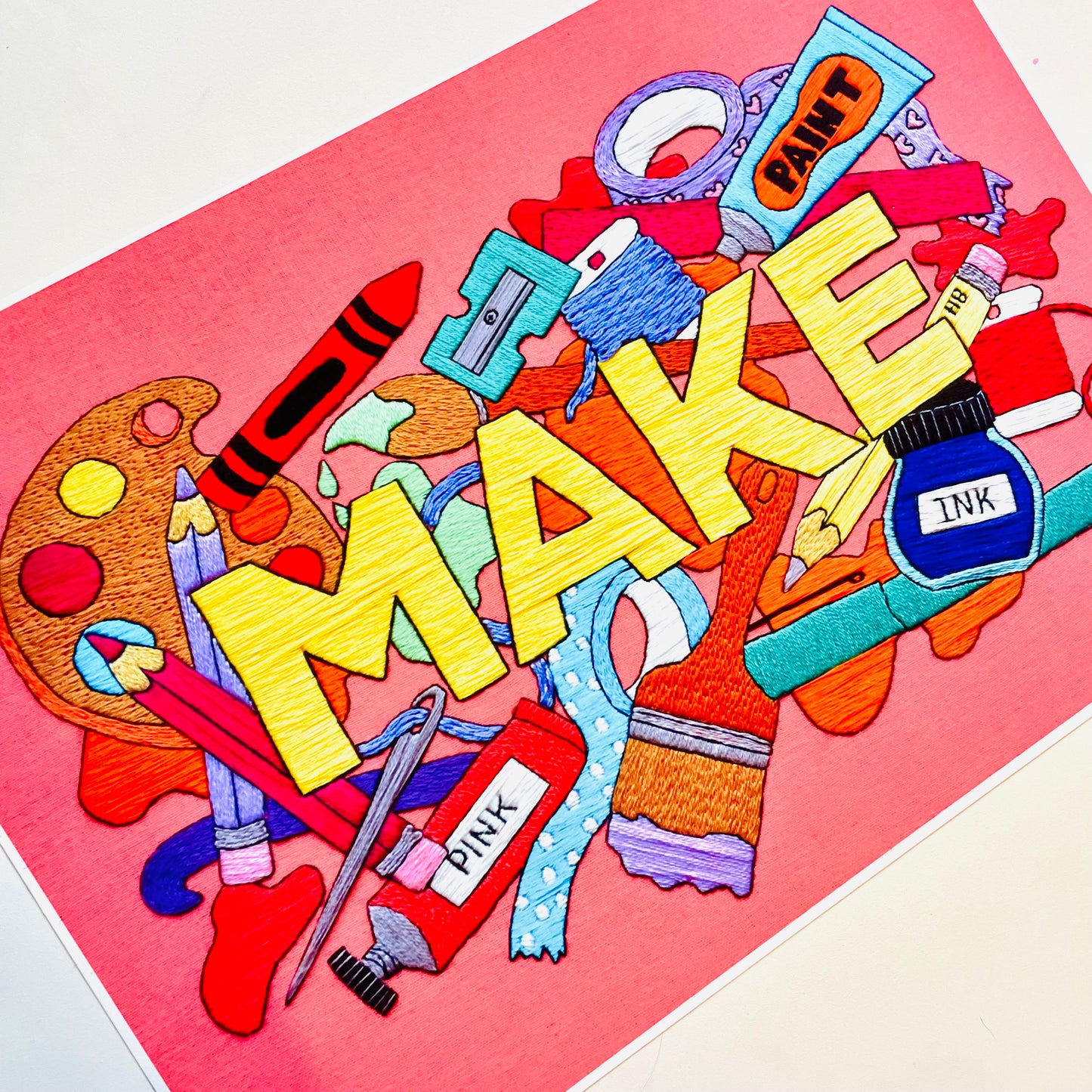 MAKE hand embroidery original art print