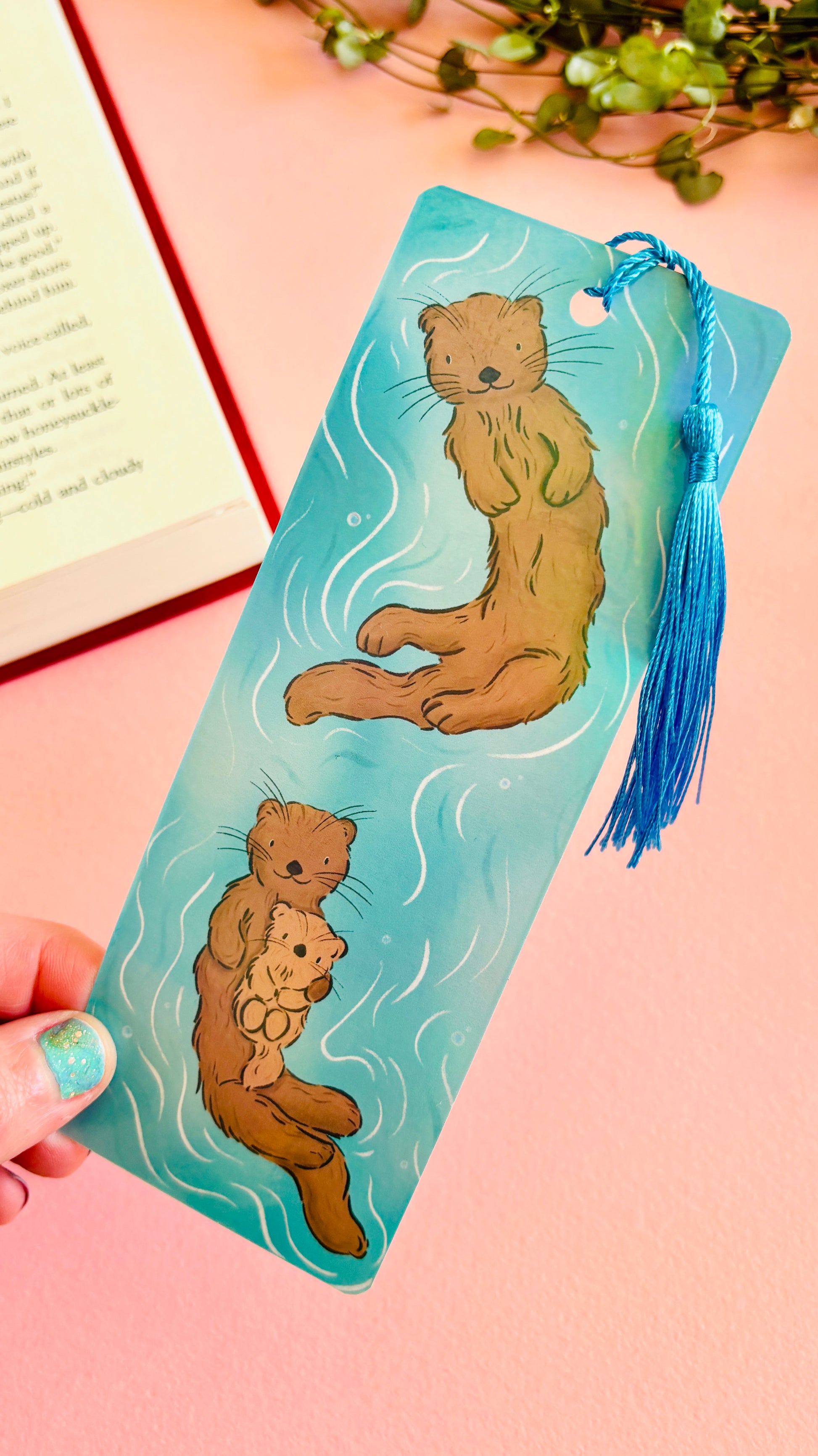 Otter rainbow art illustrated bookmark 