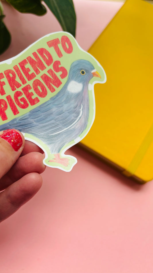 Pigeon gift waterproof sticker for nature lovers. An illustrated 10cm vinyl sticker. A 10cm sticker with a matte finish handmade in the uk 