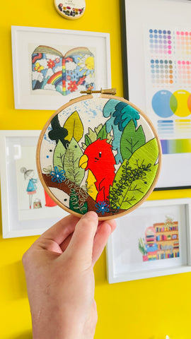 Clearance Parrot Hand Embroidered Hoop Art