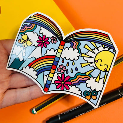 The Magic of a Book 10cm Rainbow Vinyl Sticker