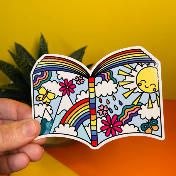 The Magic of a Book 10cm Rainbow Vinyl Sticker