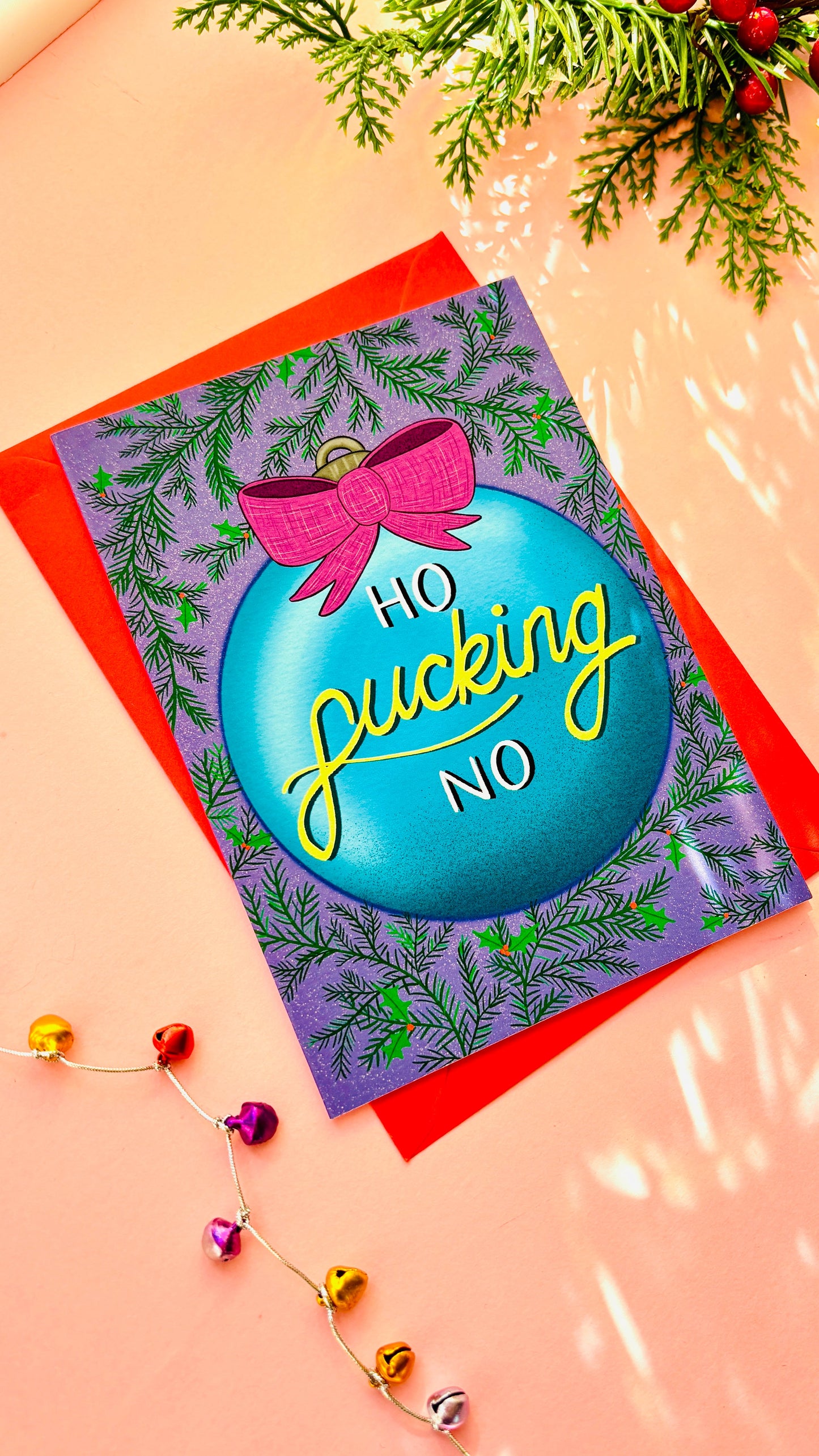 Naughty Christmas card “Ho Fucking No,” hand-illustrated adult holiday greeting perfect for Secret Santa or friends with a sense of humor.