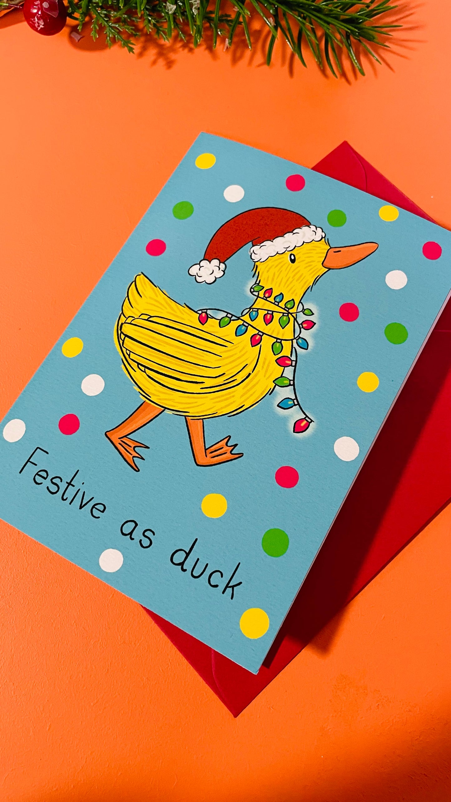 Funny duck Christmas card reads festive as duck