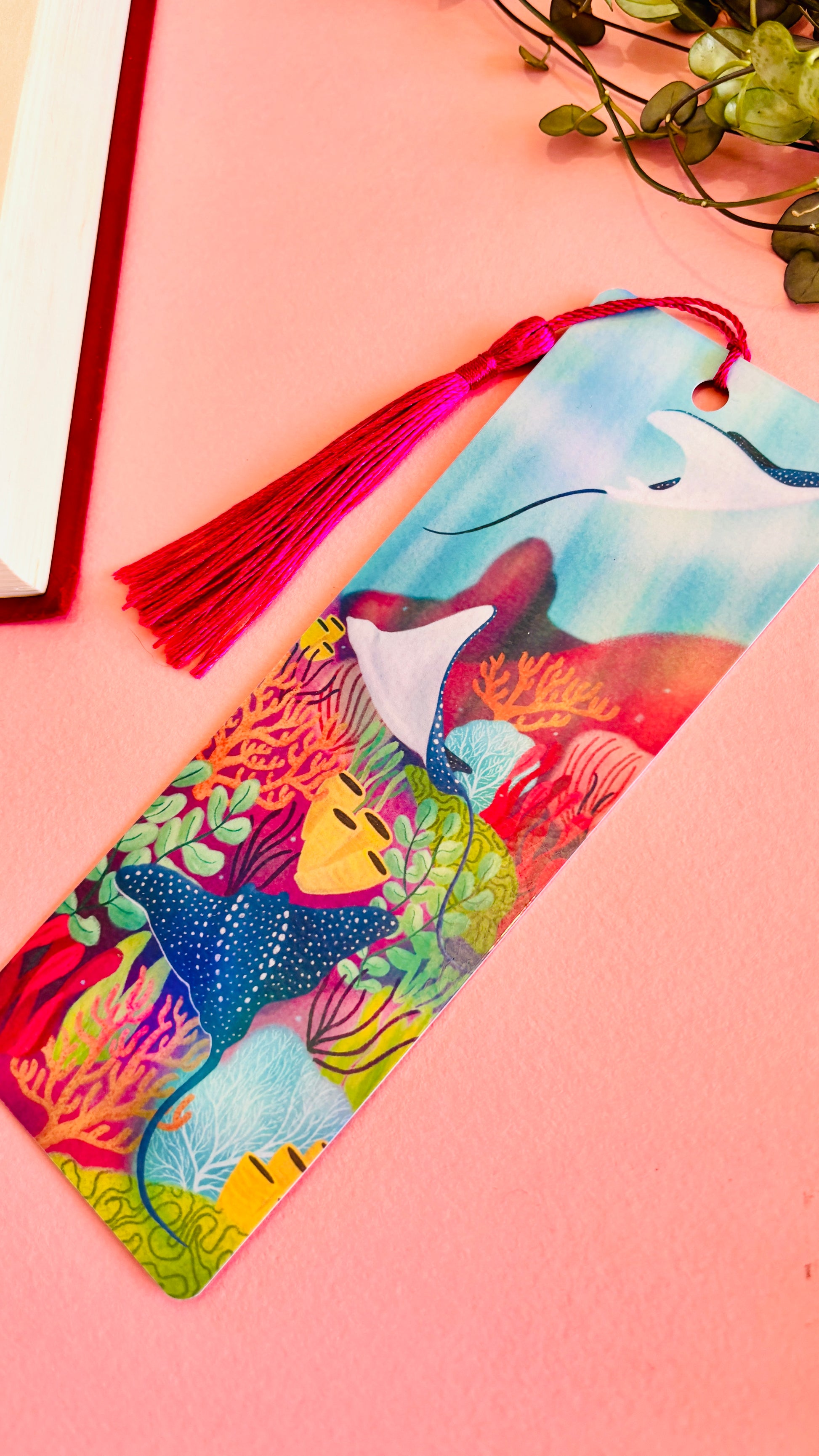 Coral Reef Manta Ray illustrated Art bookmark for Ocean and Nature Lovers - Pixiecraft