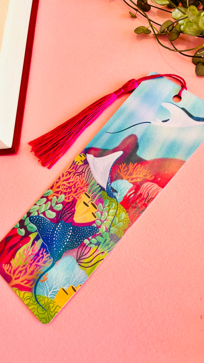 Coral Reef Manta Ray illustrated Art bookmark for Ocean and Nature Lovers - Pixiecraft