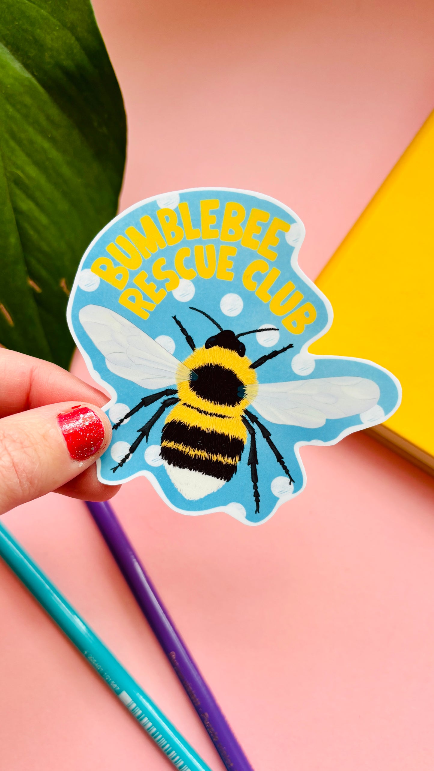Show your love for bumblebees with this hand-drawn Bumblebee Rescue Club sticker. Durable, waterproof vinyl for laptops, bottles, and notebooks.
