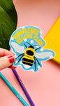 Show your love for bumblebees with this hand-drawn Bumblebee Rescue Club sticker. Durable, waterproof vinyl for laptops, bottles, and notebooks.