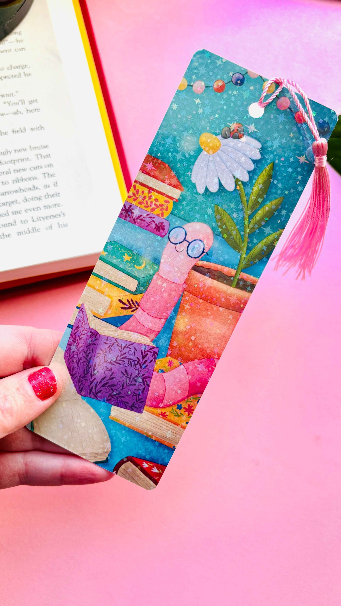 Bookworm Holographic Bookmark – Handmade in the UK