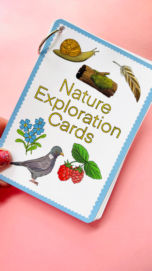 Nature exploration activity cards for educational outdoor activities. 