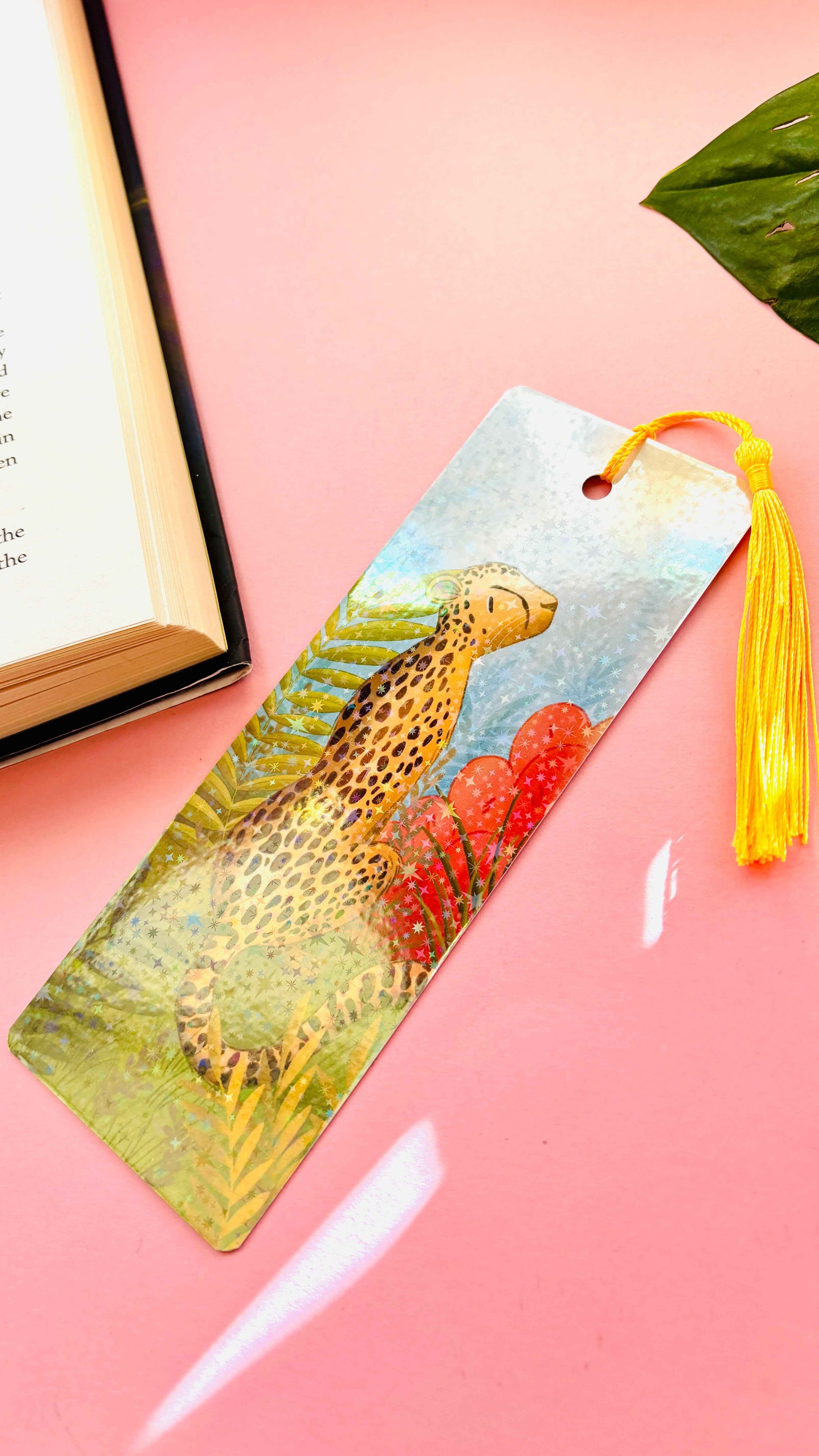 Cheetah Gift Holographic Bookmark- Handmade Wildlife Gift