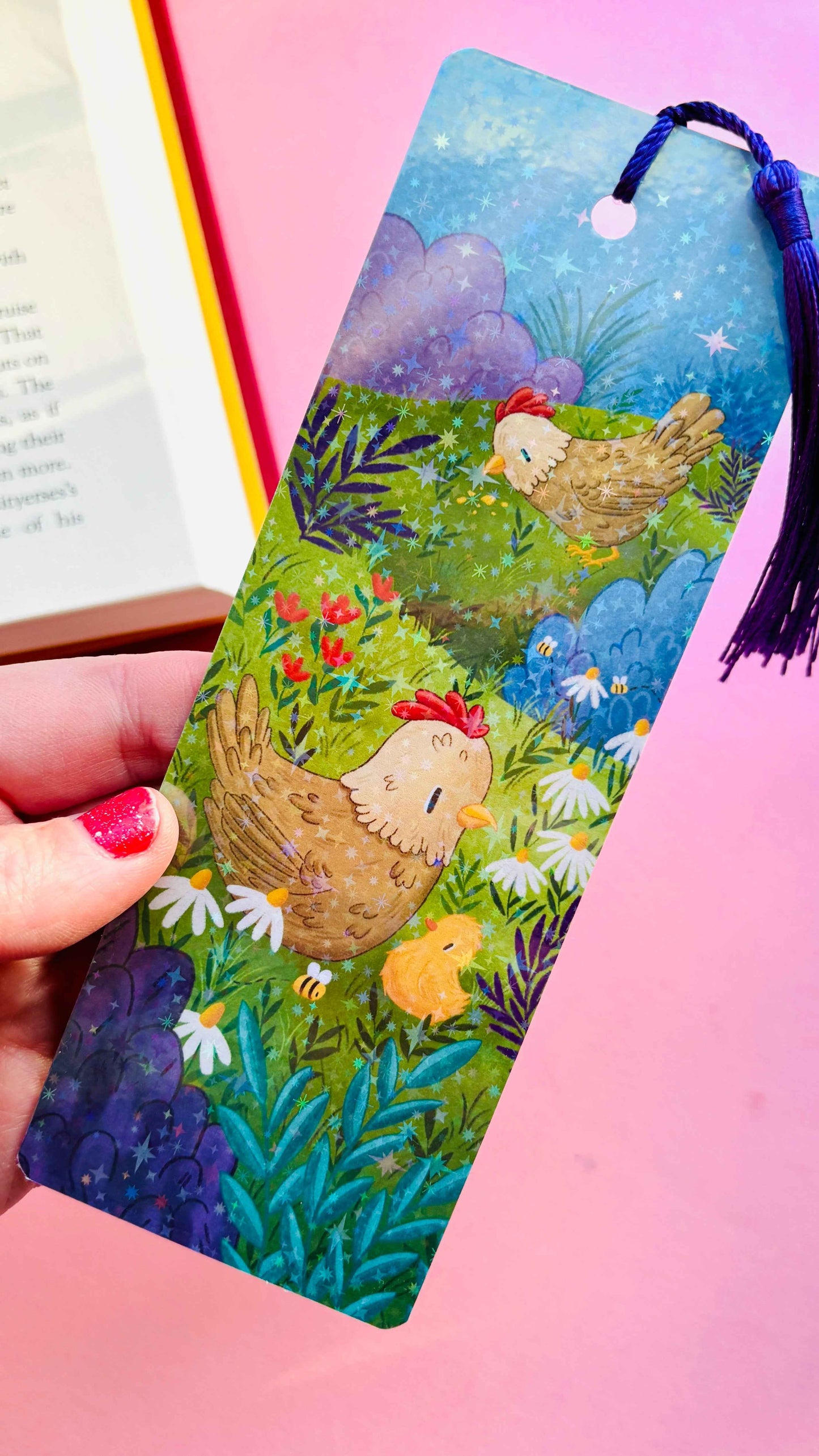 Chicken Holographic Bookmark – Handmade Gift for Book Lovers