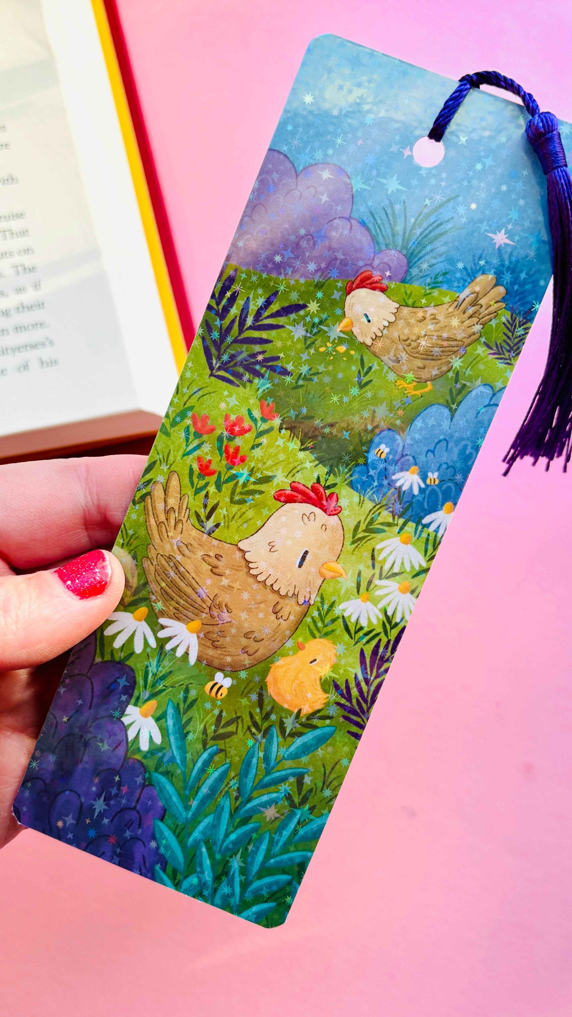 Chicken Holographic Bookmark – Handmade Gift for Book Lovers