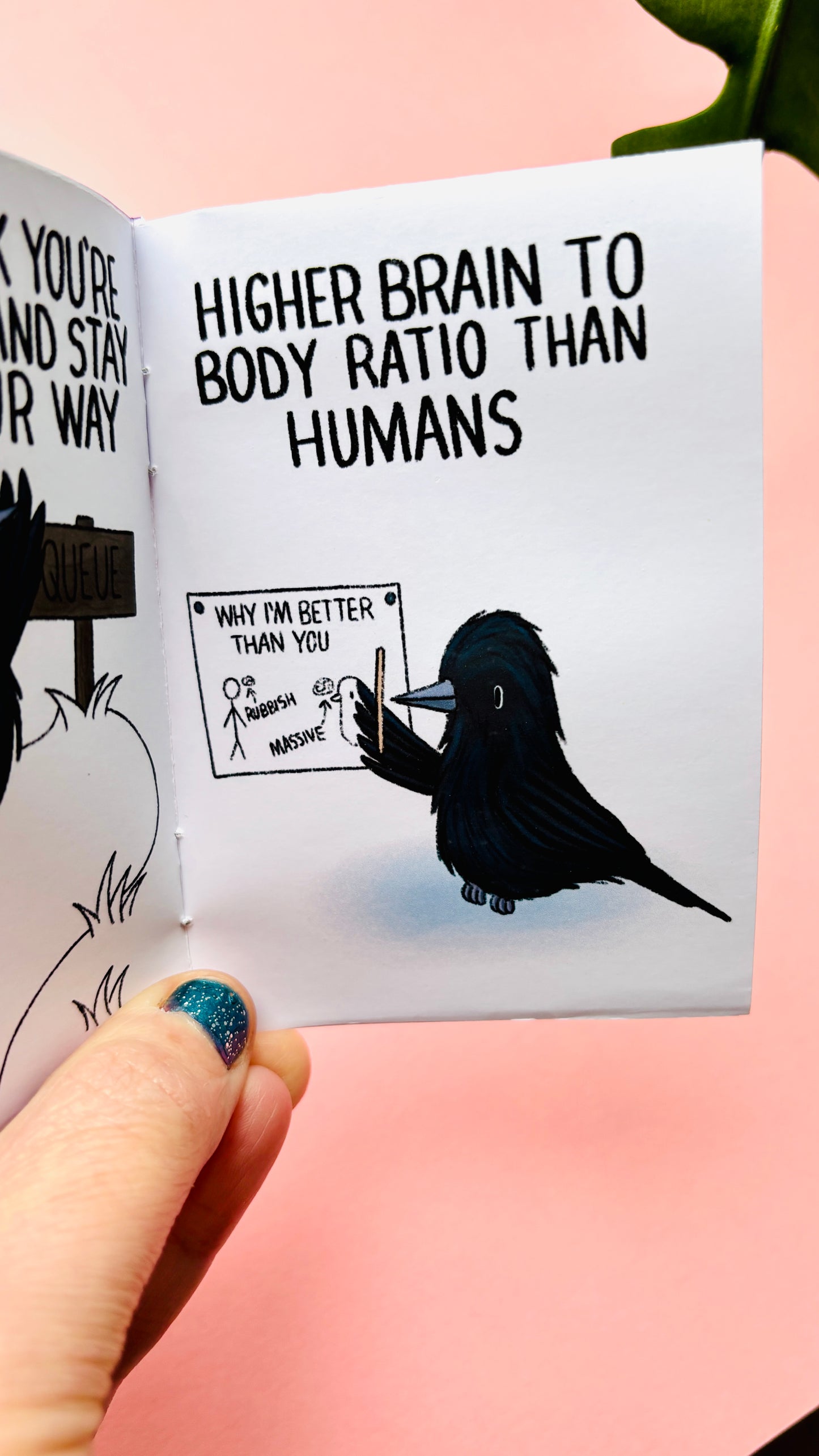 Close-up of illustrated crow artwork from Reasons to Be a Crow zine