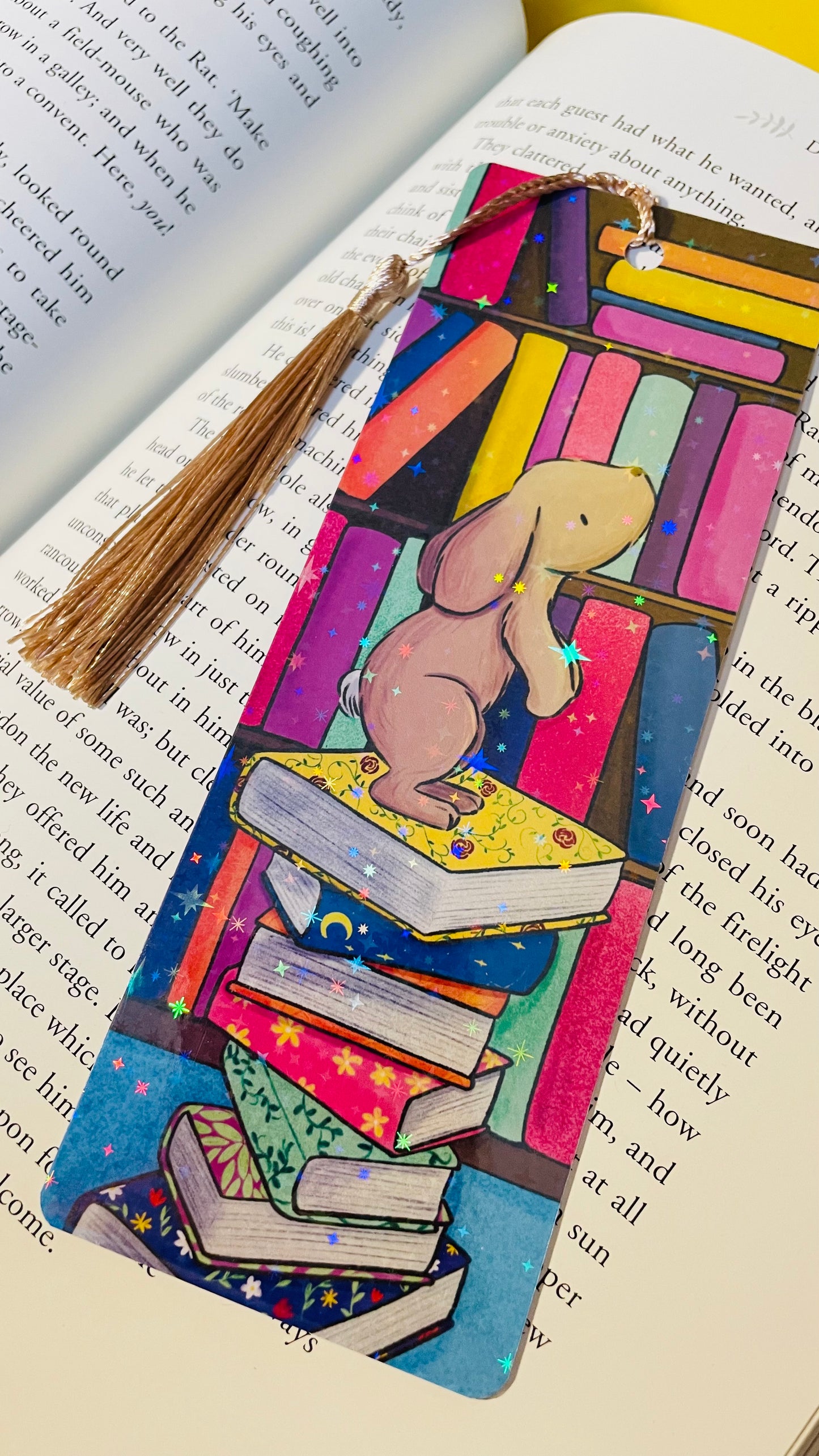 Bunny library rainbow bookmark 