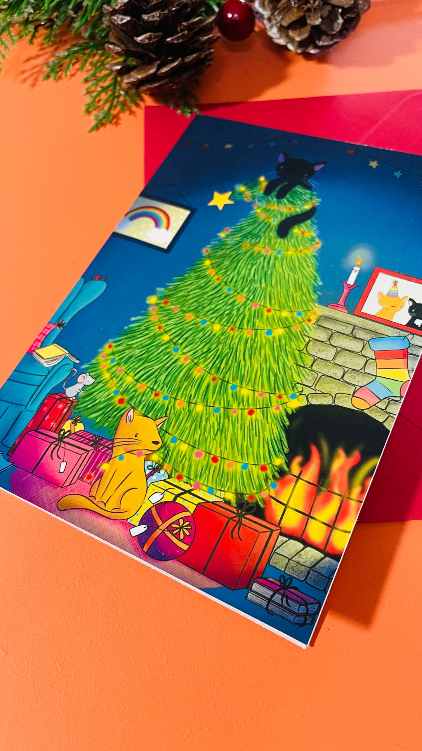 Fireside cats illustrated Christmas Card