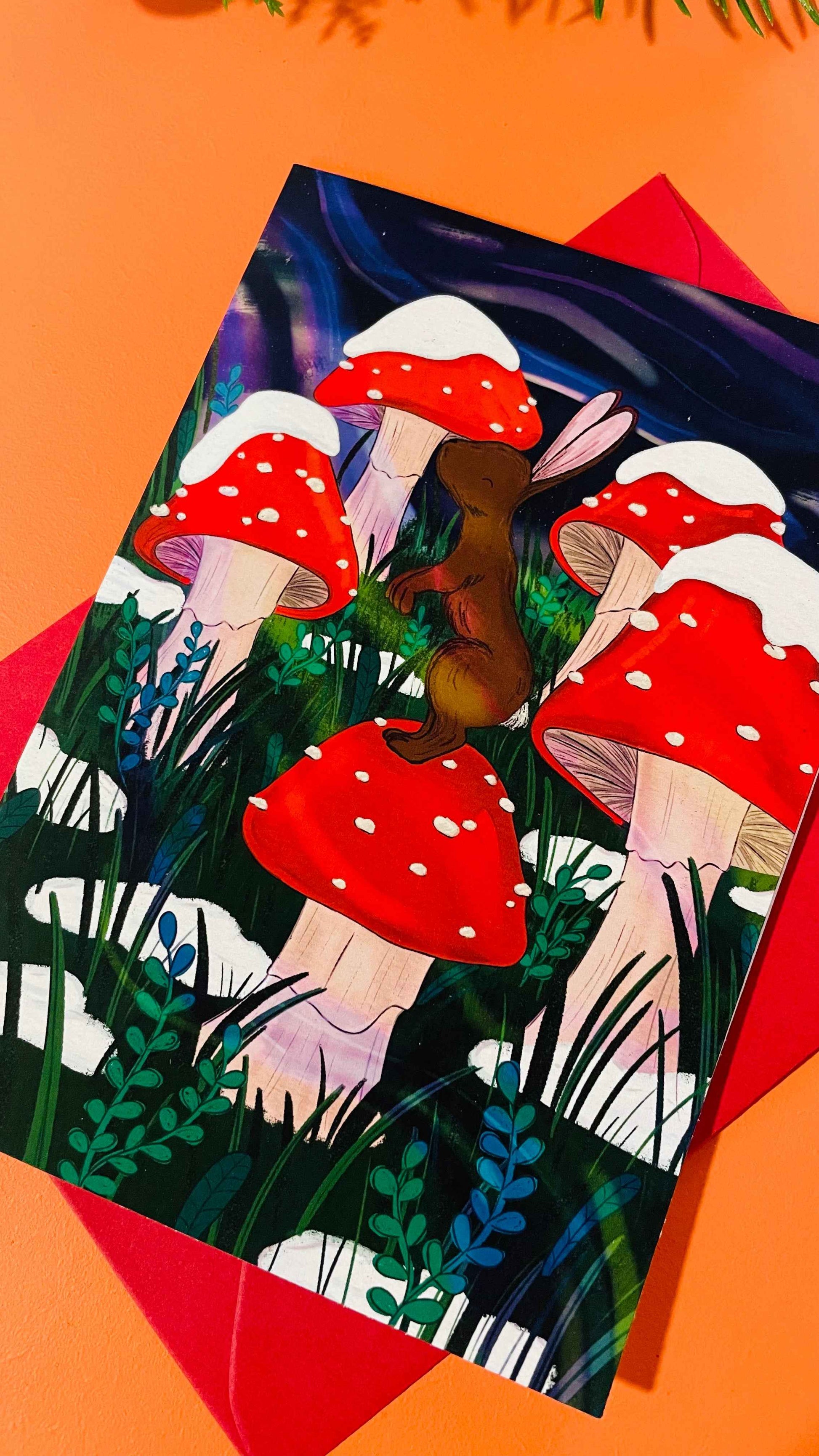 Between the toadstools Illustrated Christmas Card