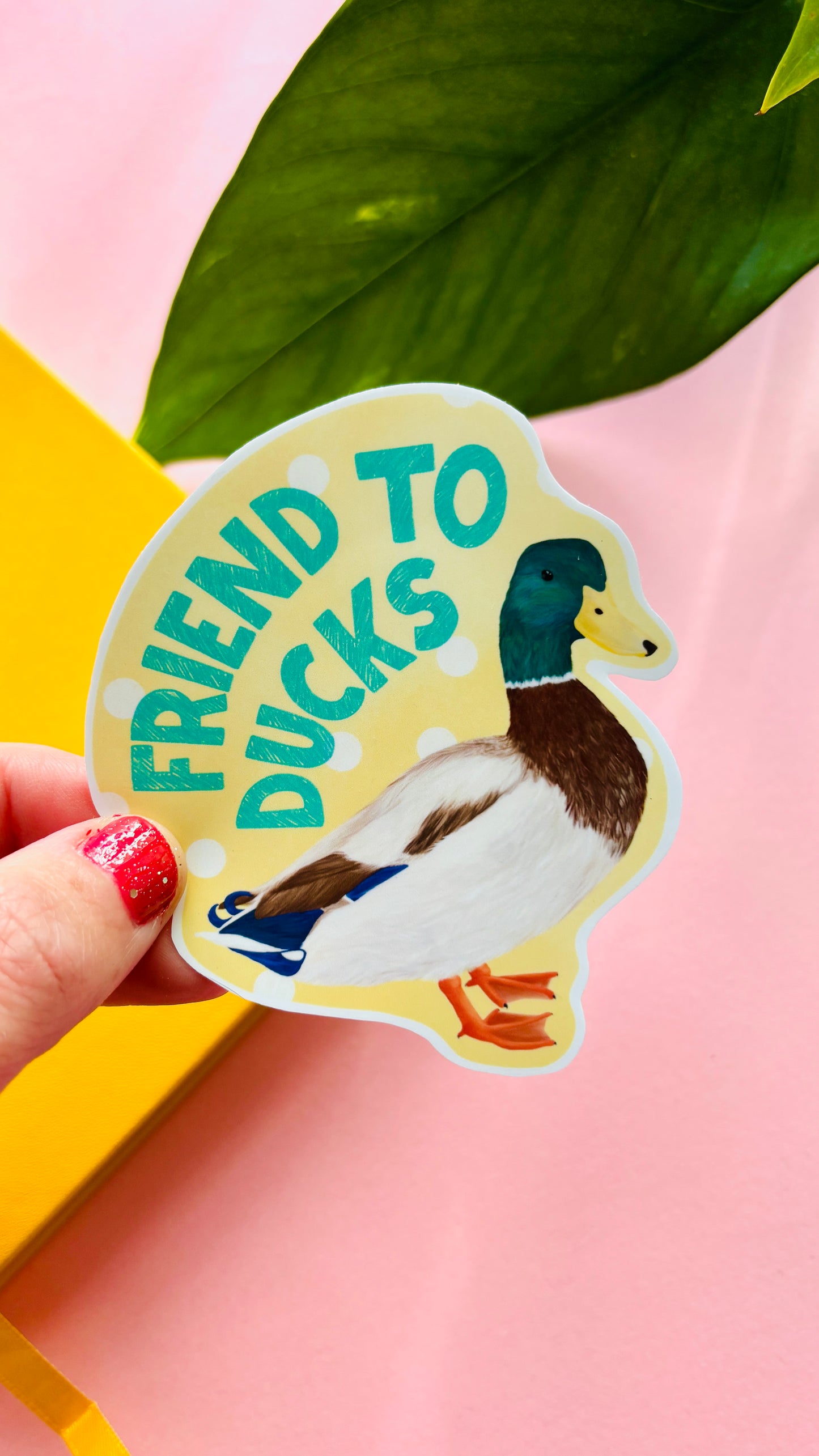 Show your love for ducks with this Friend to Ducks vinyl sticker. Durable, waterproof and perfect for gifts, notebooks and water bottles.