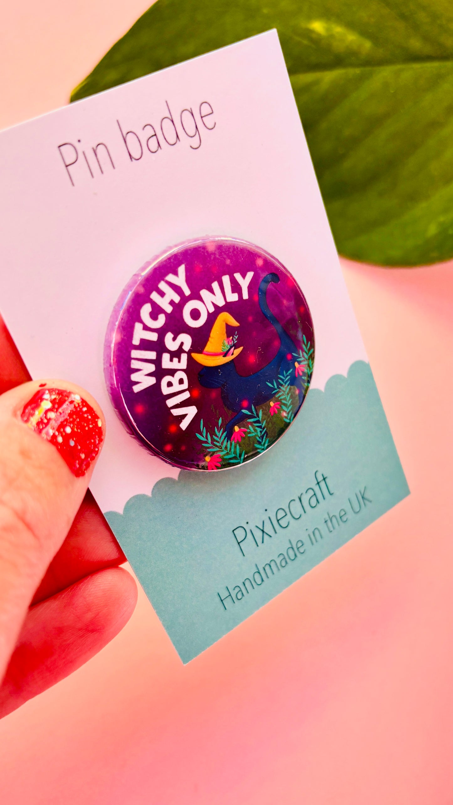 Witchy Vibes Only – Black Cat Halloween Badge or Magnet (38mm)