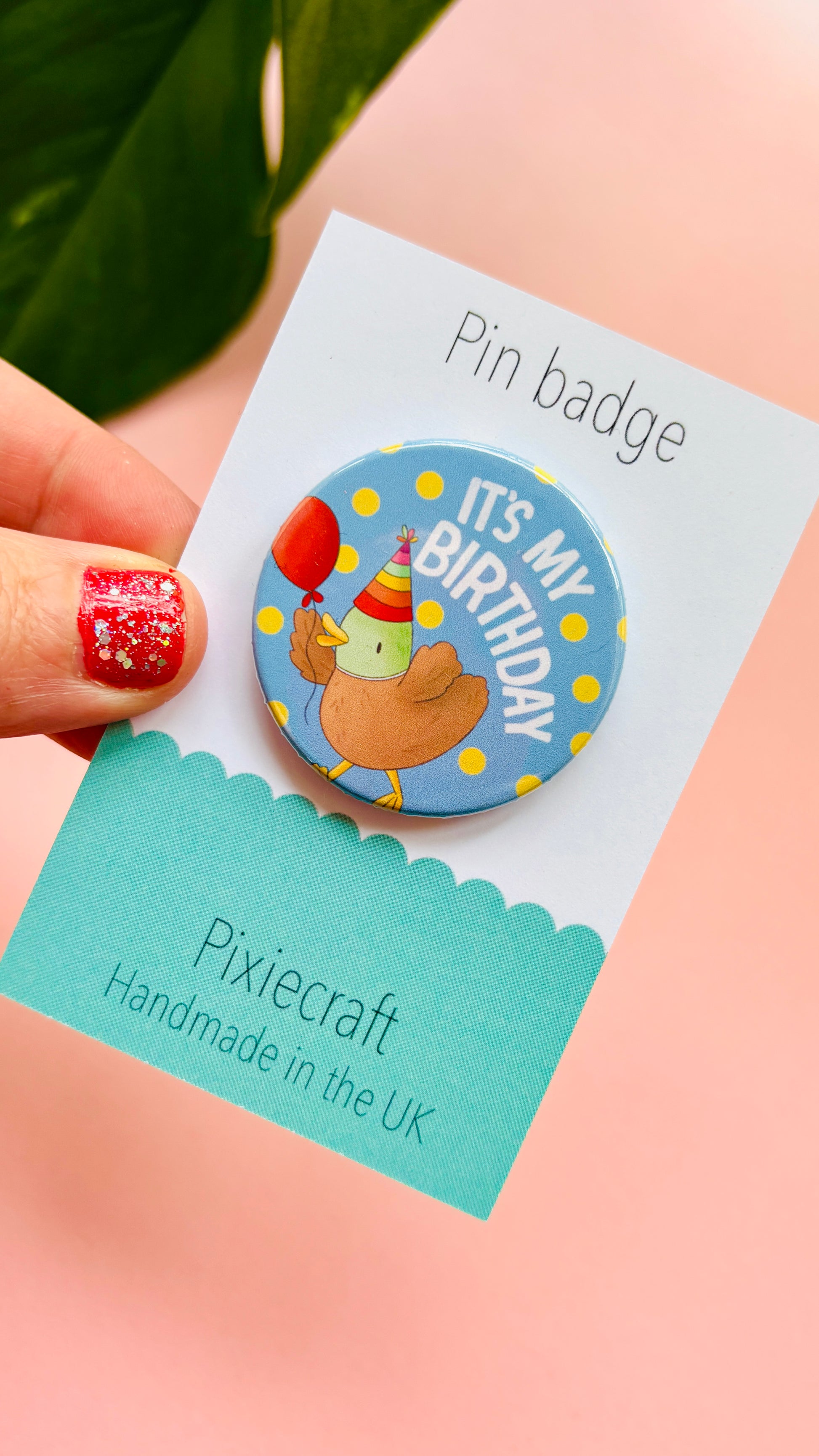 Cute Duck Birthday Badge- Handmade Birthday Pin - Pixiecraft