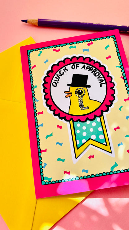 Funny duck quack of approval greetings card blank art card for well done, graduation, birthday 
