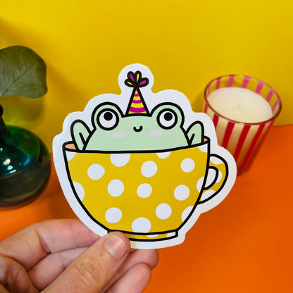 Tea party frog vinyl sticker