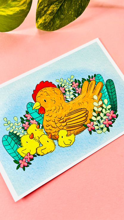 Mother Hen Spring Illustrated Signed Mini Art Print