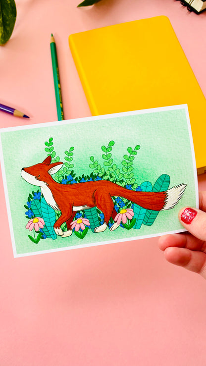 Red Fox Spring Signed Mini Illustration Print