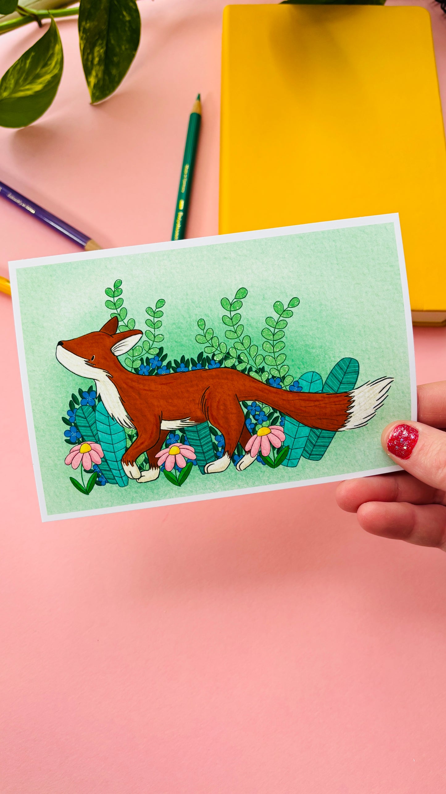 Red Fox Spring Signed Mini Illustration Print