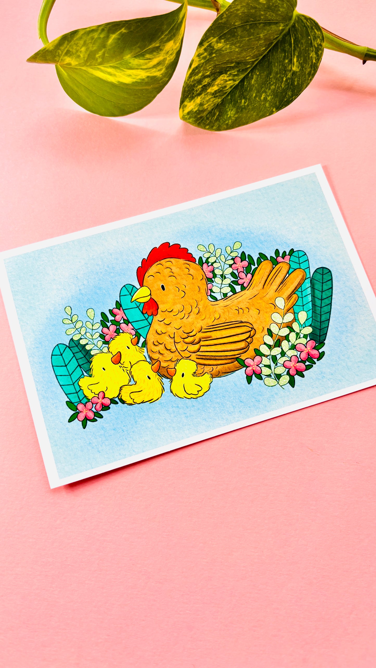 Mother Hen Spring Illustrated Signed Mini Art Print