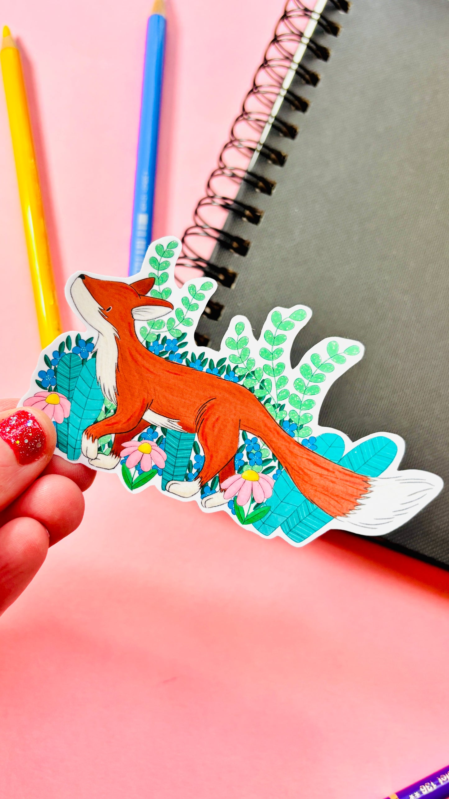 Spring Friends Hen or Fox Illustrated Vinyl Sticker - Pixiecraft