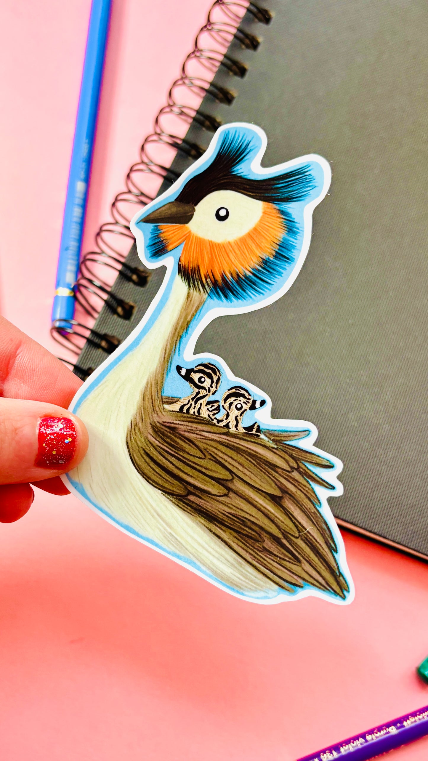 great crested grebe bird illustrated vinyl sticker