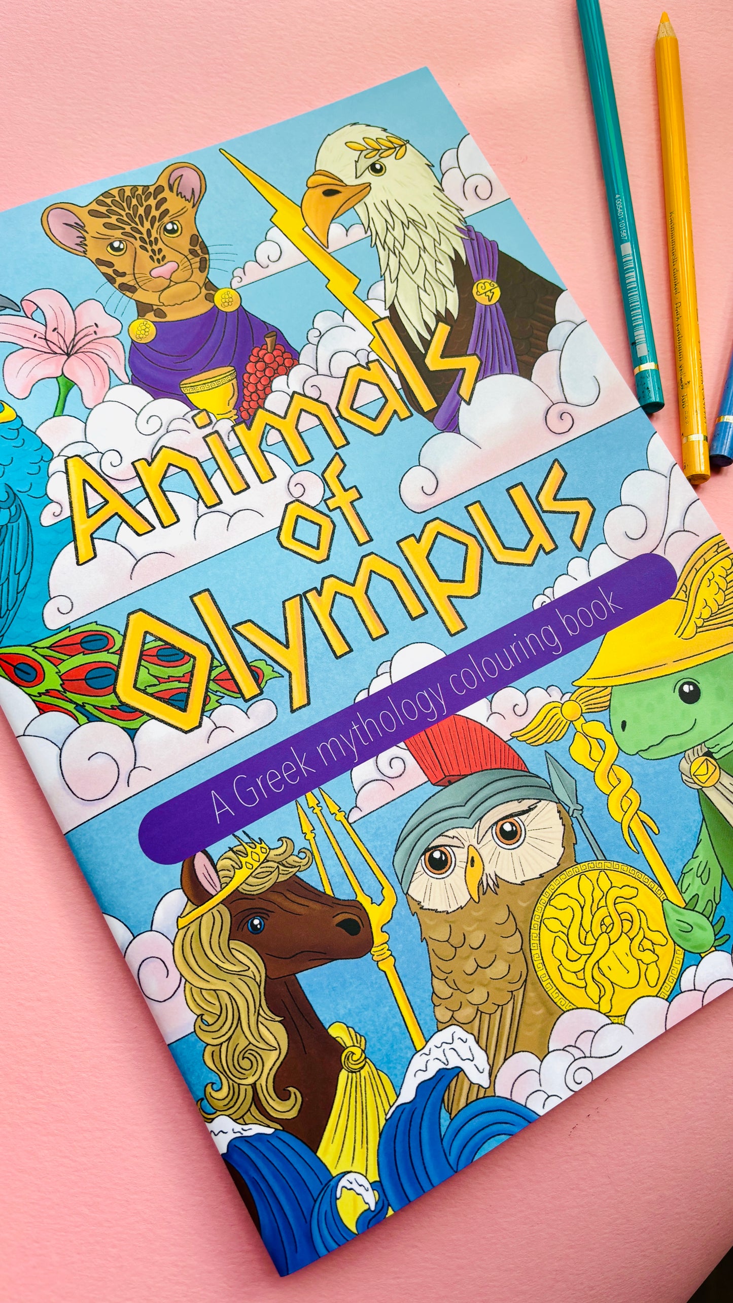 Animals of Olympus: A Greek Mythology Colouring Book for adults and kids with hand drawn colouring pages, single sided, heavy weight paper. This educational colouring book is great for home educators and homeschoolers. 