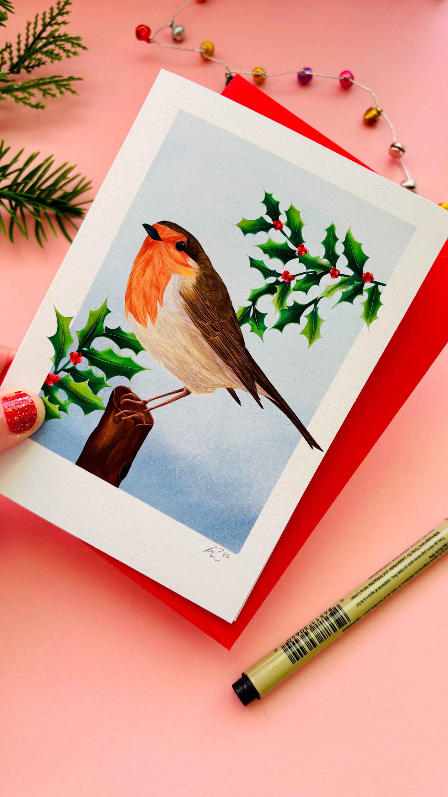Illustrated Robin Christmas Card
