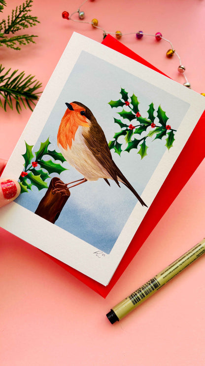 Illustrated Robin Christmas Card