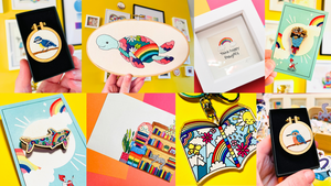 A colourful collage of hand embroidered and illustrated art 