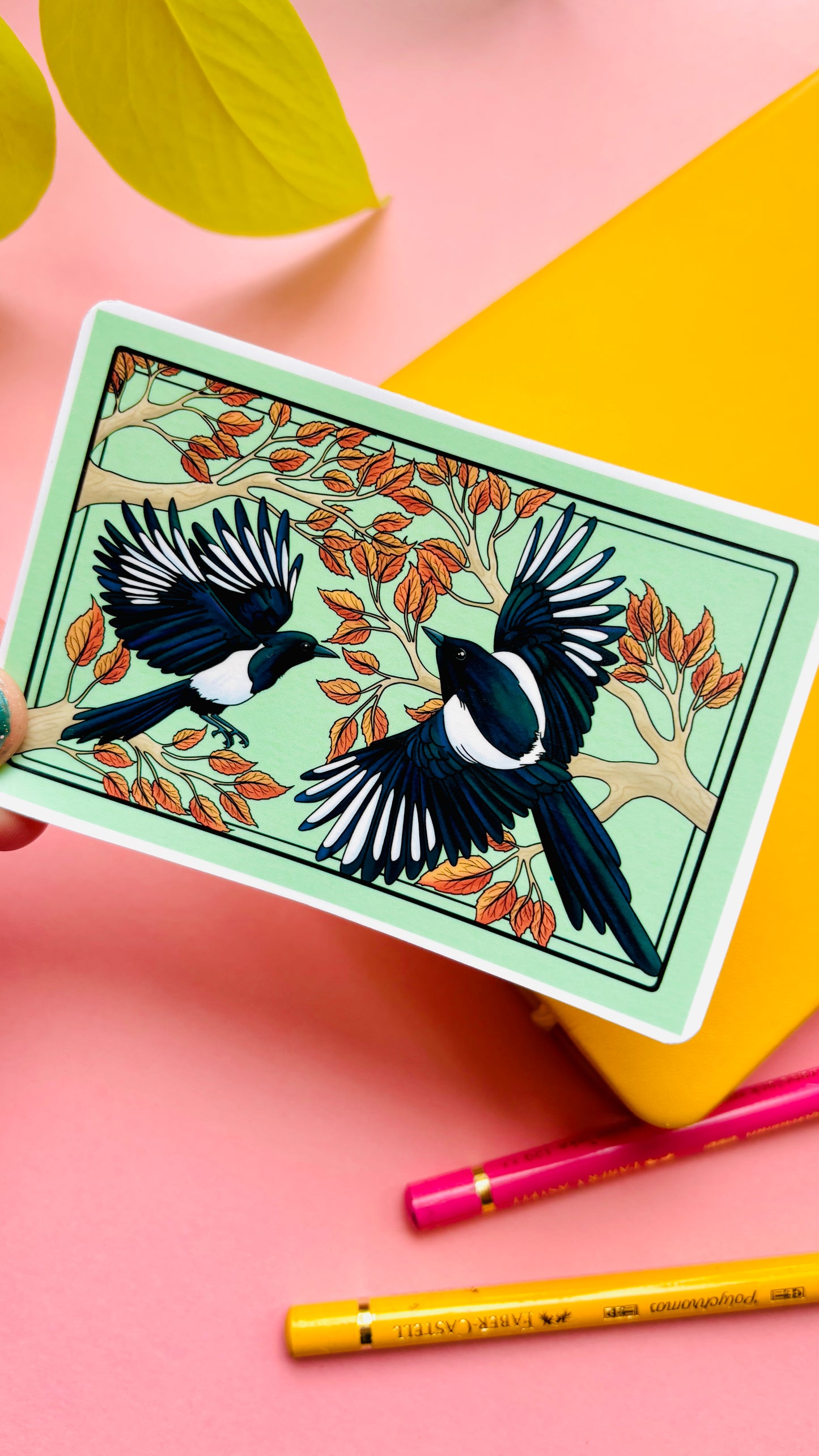 Magpie Illustrated Waterproof Sticker- Corvid Stationery