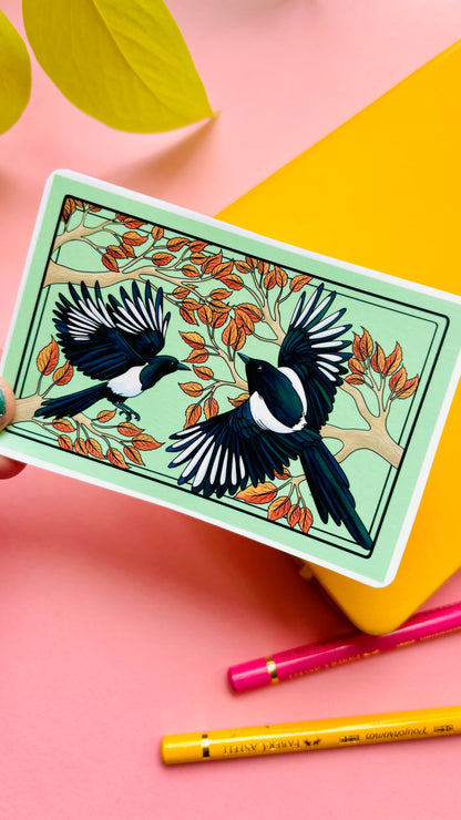Magpie Illustrated Waterproof Sticker- Corvid Stationery