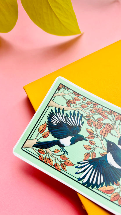Magpie Illustrated Waterproof Sticker- Corvid Stationery