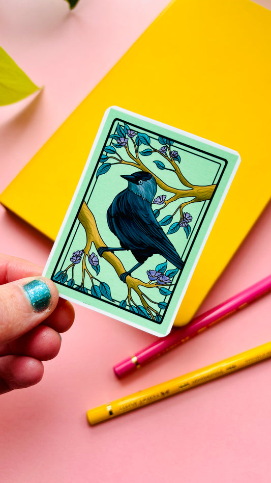 Jackdaw Illustrated Waterproof Sticker