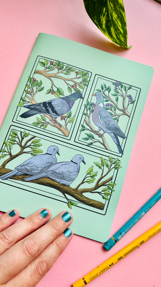 A5 Pigeon and Doves Notebook- Illustrated British Birds Stationery