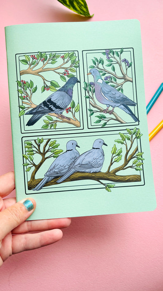 A5 Pigeon and Doves Notebook- Illustrated British Birds Stationery