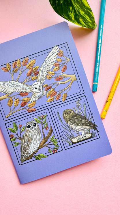 A5 British Owls Blank Notebook- Illustrated British Wildlife Stationery