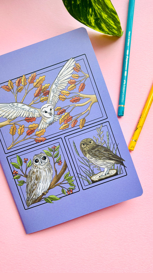 A5 British Owls Blank Notebook- Illustrated British Wildlife Stationery