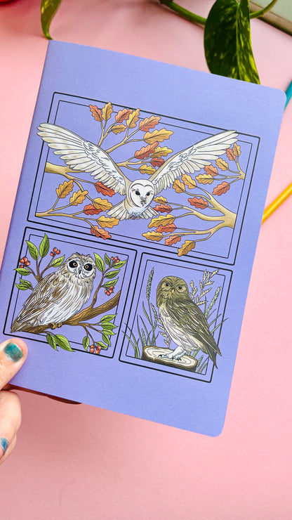 A5 British Owls Blank Notebook- Illustrated British Wildlife Stationery