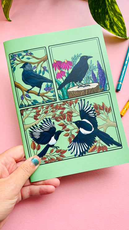 A5 Corvids Blank Notebook- Illustrated Nature Stationery