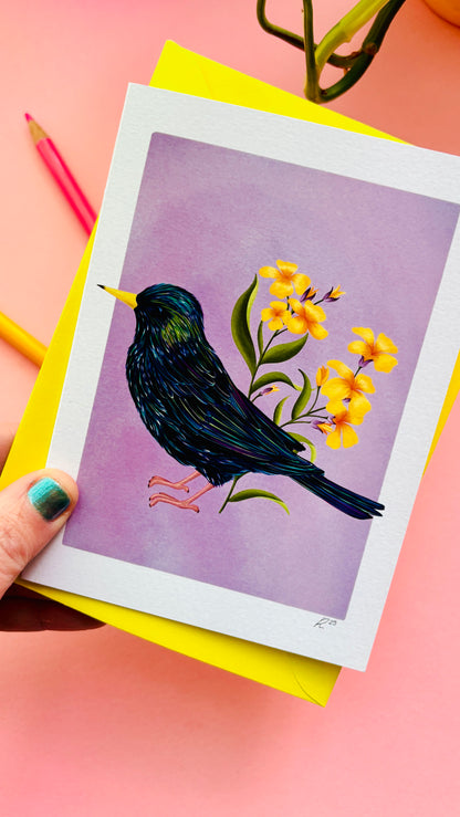 Starling Blank Art Card- British Bird Illustration