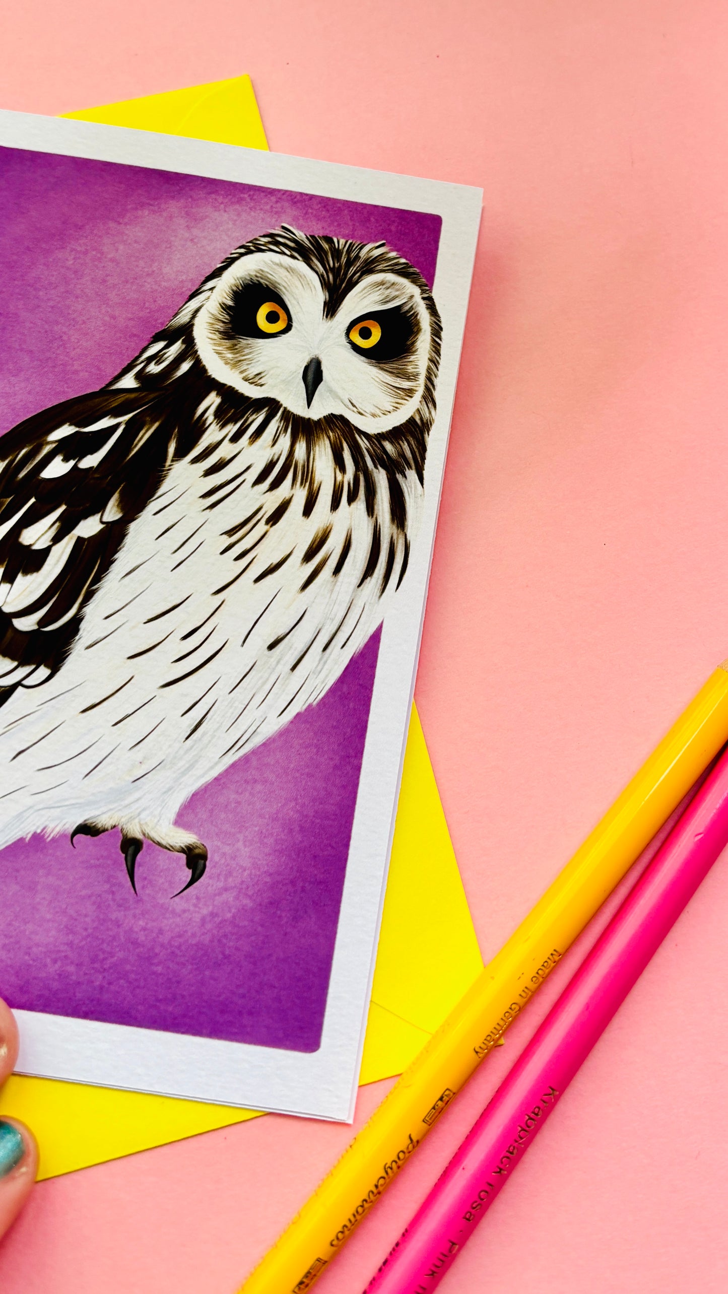 Short-Eared Owl Art Card – Blank Inside Wildlife Illustration