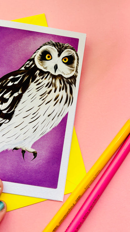 Short-Eared Owl Art Card – Blank Inside Wildlife Illustration